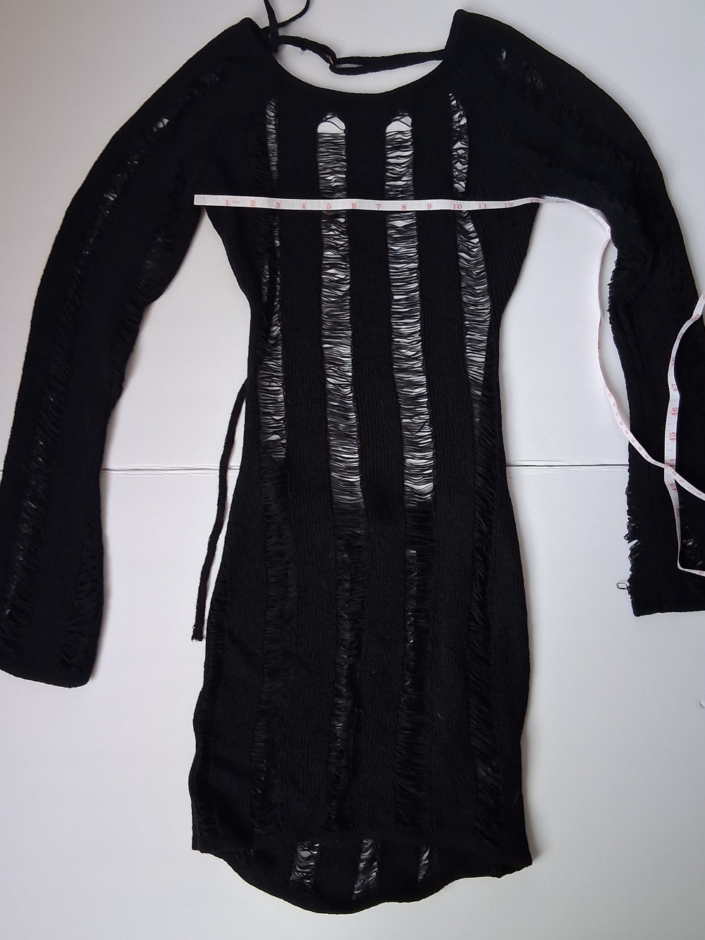 Fashion Nova Black Ribbed Distressed Long Sleeve Dress